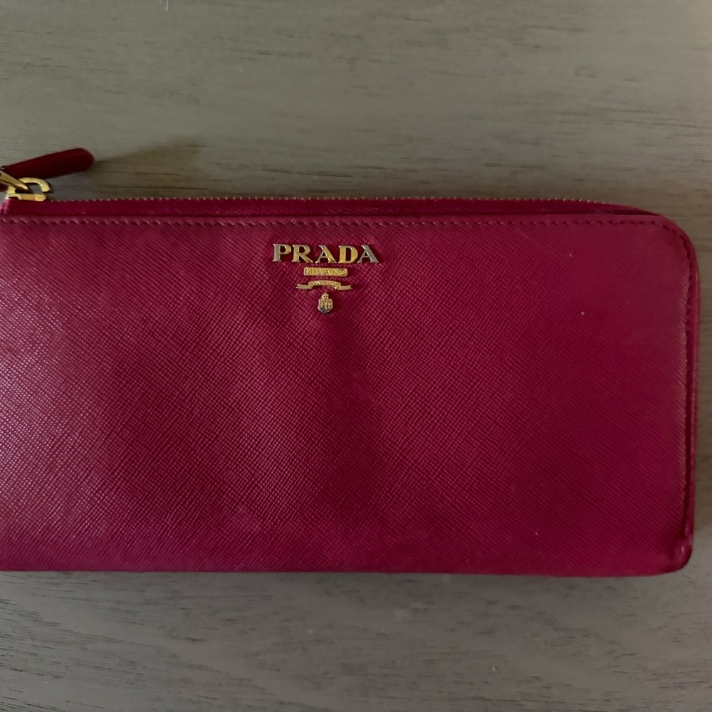 Prada Burgundy Wallet with Gold Logo